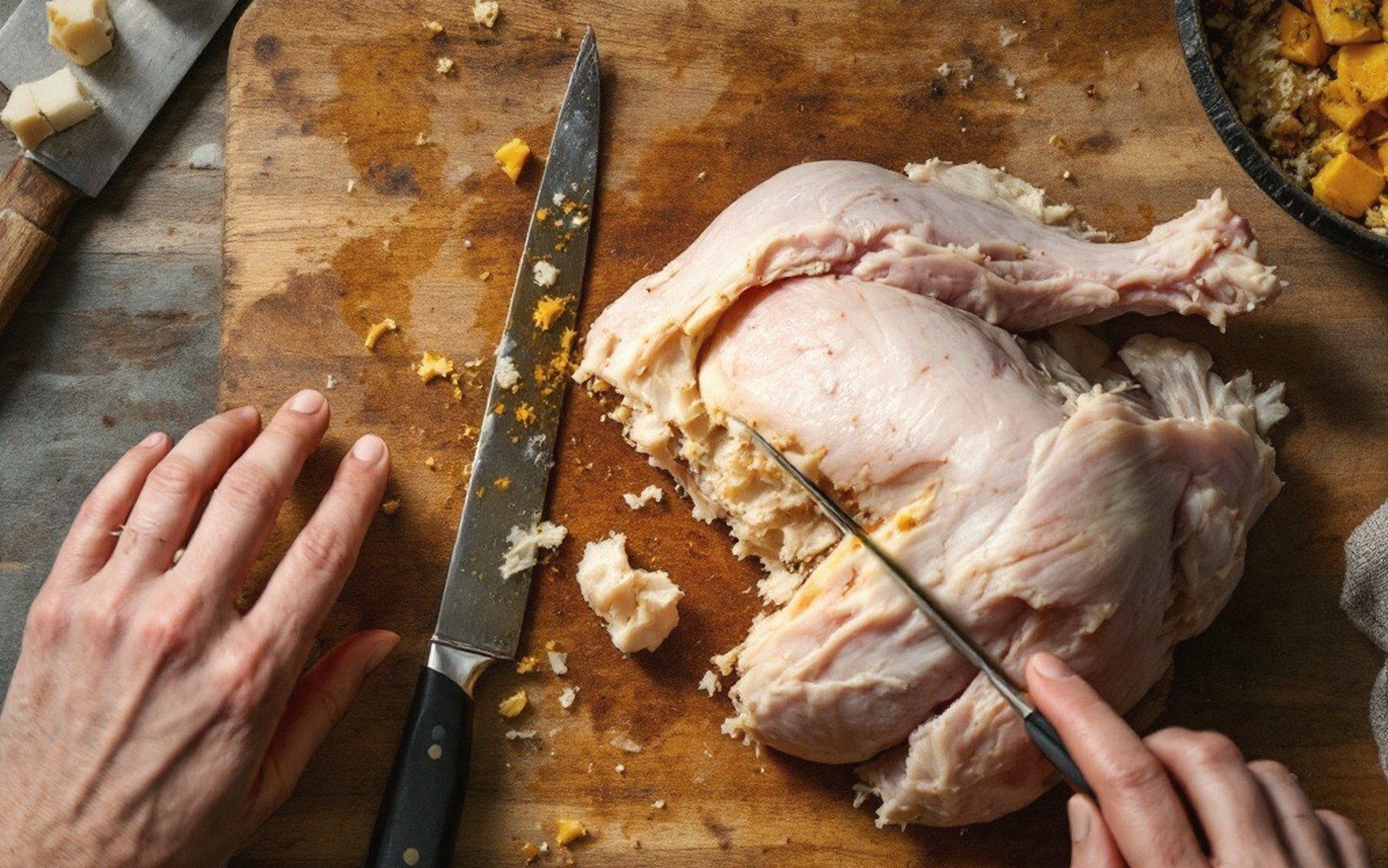A boned thigh opens flat, which is what makes it cook evenly.