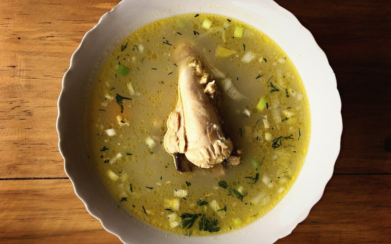 The broth is half the dish rather than a by-product of it.