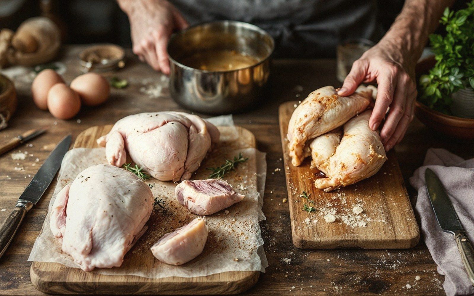 Backbone out, bird flattened, thigh and breast in the same plane of heat.